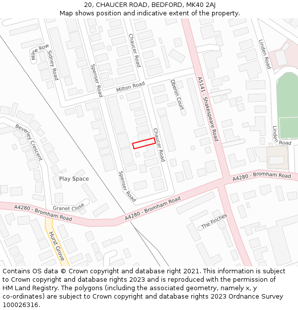 20, CHAUCER ROAD, BEDFORD, MK40 2AJ: Location map and indicative extent of plot