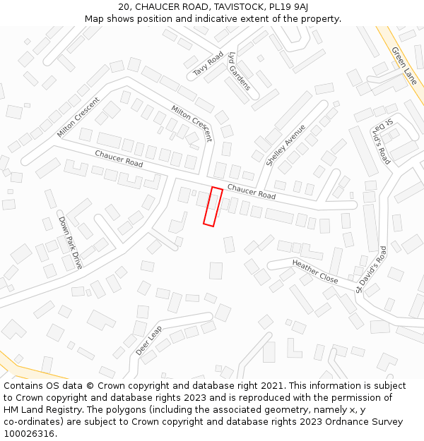 20, CHAUCER ROAD, TAVISTOCK, PL19 9AJ: Location map and indicative extent of plot