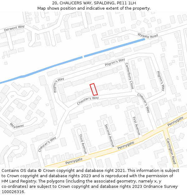 20, CHAUCERS WAY, SPALDING, PE11 1LH: Location map and indicative extent of plot