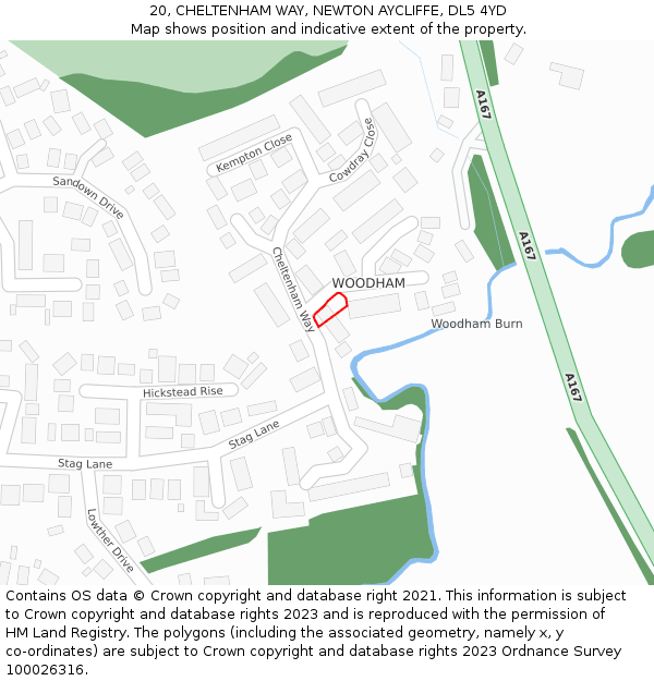 20, CHELTENHAM WAY, NEWTON AYCLIFFE, DL5 4YD: Location map and indicative extent of plot