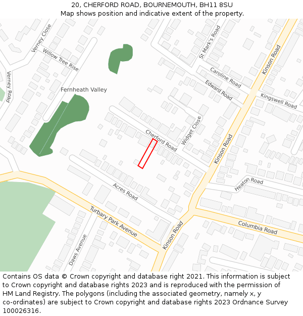 20, CHERFORD ROAD, BOURNEMOUTH, BH11 8SU: Location map and indicative extent of plot