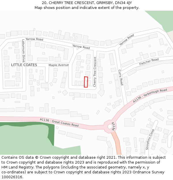 20, CHERRY TREE CRESCENT, GRIMSBY, DN34 4JY: Location map and indicative extent of plot