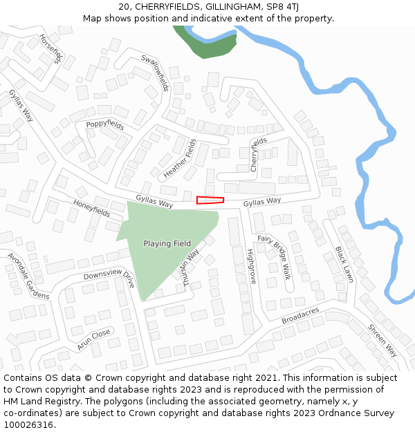 20, CHERRYFIELDS, GILLINGHAM, SP8 4TJ: Location map and indicative extent of plot