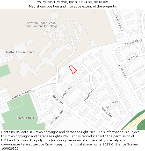 20, CHERVIL CLOSE, BIGGLESWADE, SG18 8WJ: Location map and indicative extent of plot