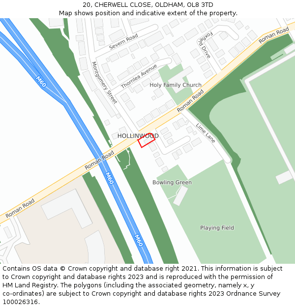 20, CHERWELL CLOSE, OLDHAM, OL8 3TD: Location map and indicative extent of plot