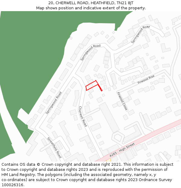 20, CHERWELL ROAD, HEATHFIELD, TN21 8JT: Location map and indicative extent of plot