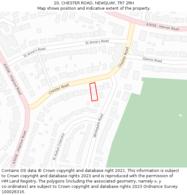 20, CHESTER ROAD, NEWQUAY, TR7 2RH: Location map and indicative extent of plot