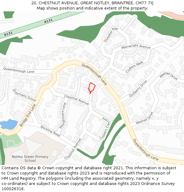 20, CHESTNUT AVENUE, GREAT NOTLEY, BRAINTREE, CM77 7YJ: Location map and indicative extent of plot