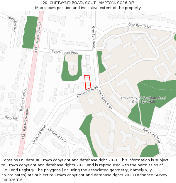 20, CHETWYND ROAD, SOUTHAMPTON, SO16 3JB: Location map and indicative extent of plot