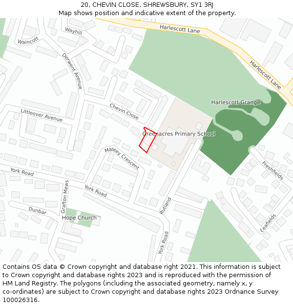 20, CHEVIN CLOSE, SHREWSBURY, SY1 3RJ: Location map and indicative extent of plot