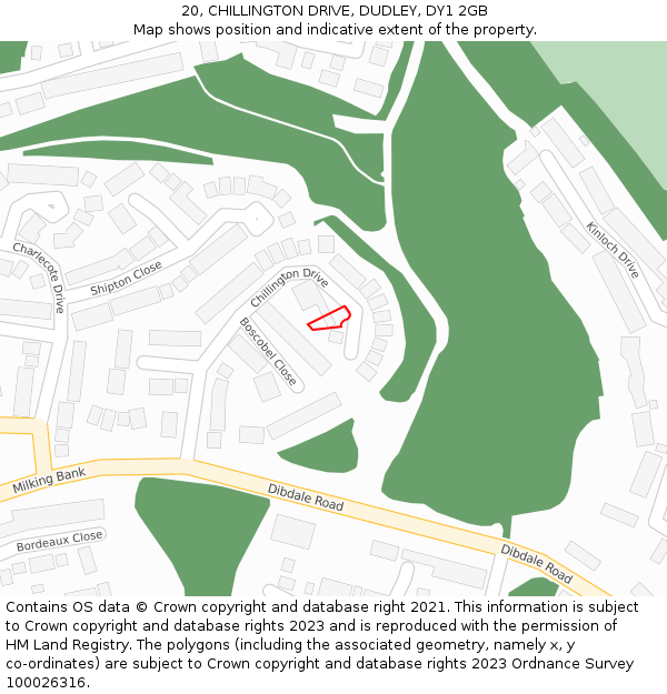 20, CHILLINGTON DRIVE, DUDLEY, DY1 2GB: Location map and indicative extent of plot