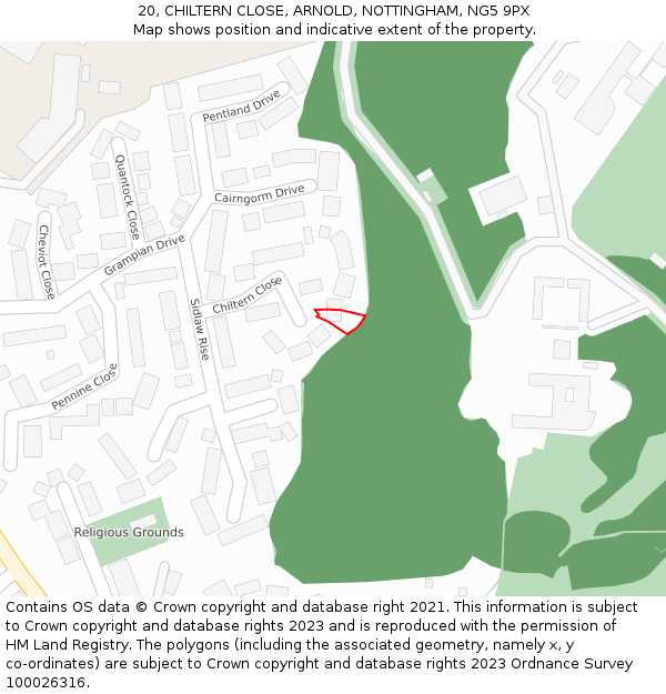 20, CHILTERN CLOSE, ARNOLD, NOTTINGHAM, NG5 9PX: Location map and indicative extent of plot