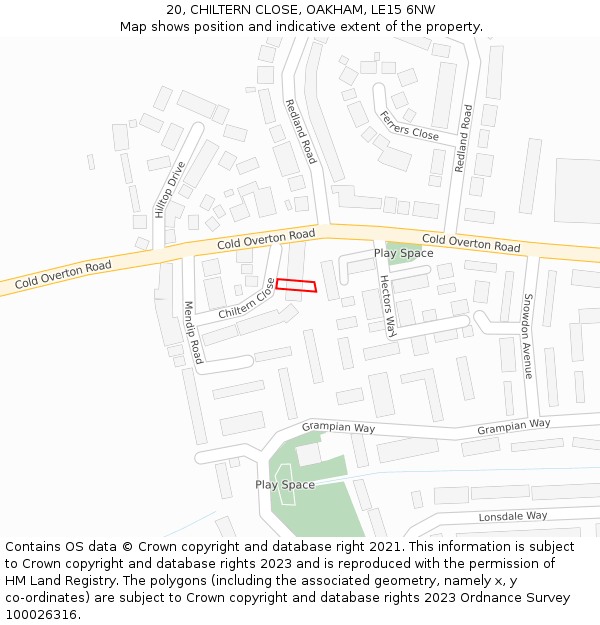 20, CHILTERN CLOSE, OAKHAM, LE15 6NW: Location map and indicative extent of plot