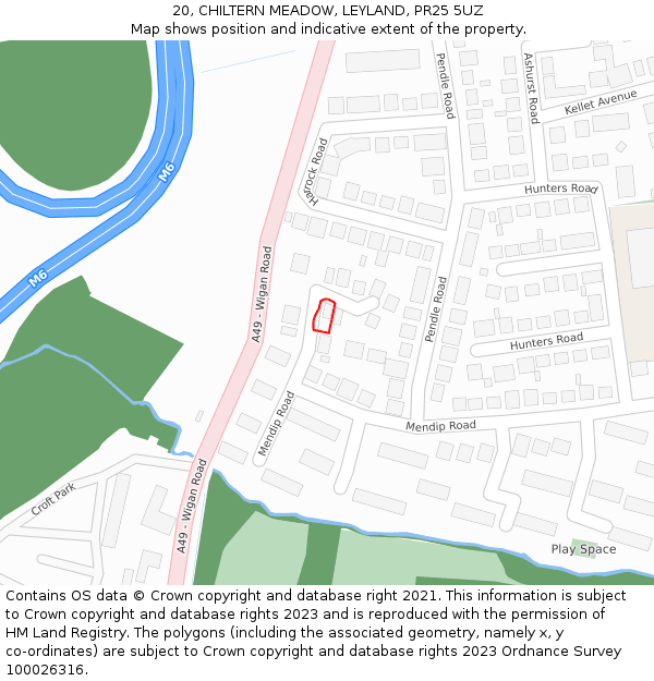 20, CHILTERN MEADOW, LEYLAND, PR25 5UZ: Location map and indicative extent of plot