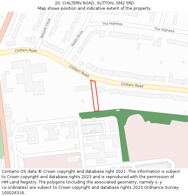 20, CHILTERN ROAD, SUTTON, SM2 5RD: Location map and indicative extent of plot