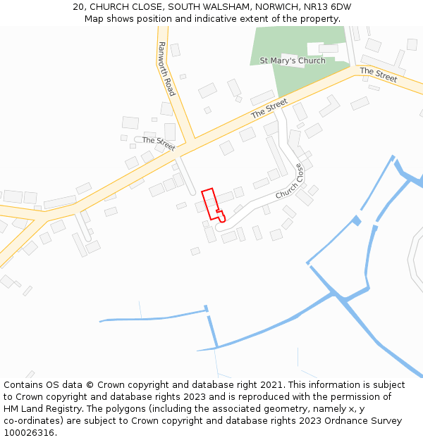 20, CHURCH CLOSE, SOUTH WALSHAM, NORWICH, NR13 6DW: Location map and indicative extent of plot