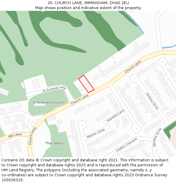 20, CHURCH LANE, IMMINGHAM, DN40 2EU: Location map and indicative extent of plot