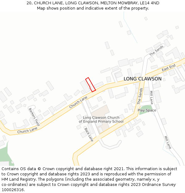 20, CHURCH LANE, LONG CLAWSON, MELTON MOWBRAY, LE14 4ND: Location map and indicative extent of plot