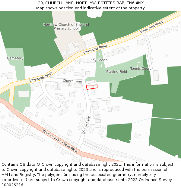 20, CHURCH LANE, NORTHAW, POTTERS BAR, EN6 4NX: Location map and indicative extent of plot