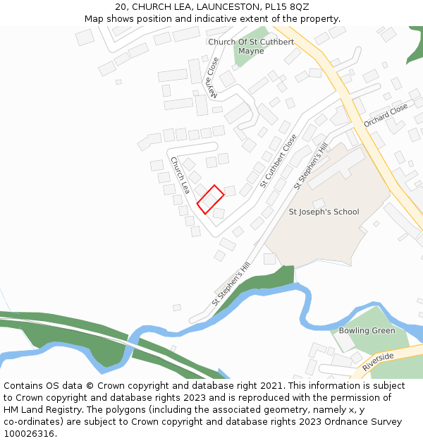 20, CHURCH LEA, LAUNCESTON, PL15 8QZ: Location map and indicative extent of plot