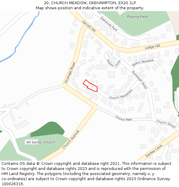 20, CHURCH MEADOW, OKEHAMPTON, EX20 1LP: Location map and indicative extent of plot