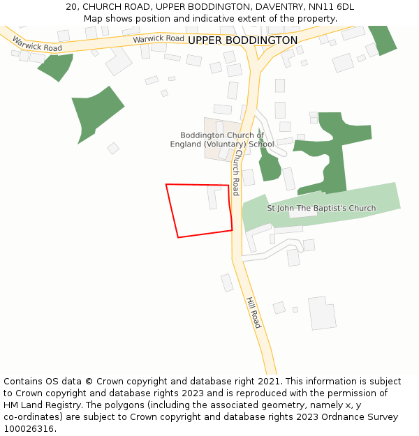 20, CHURCH ROAD, UPPER BODDINGTON, DAVENTRY, NN11 6DL: Location map and indicative extent of plot