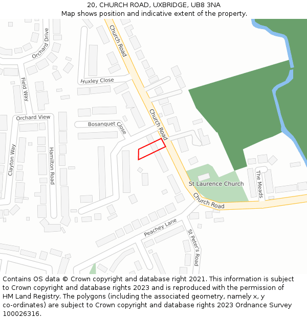 20, CHURCH ROAD, UXBRIDGE, UB8 3NA: Location map and indicative extent of plot