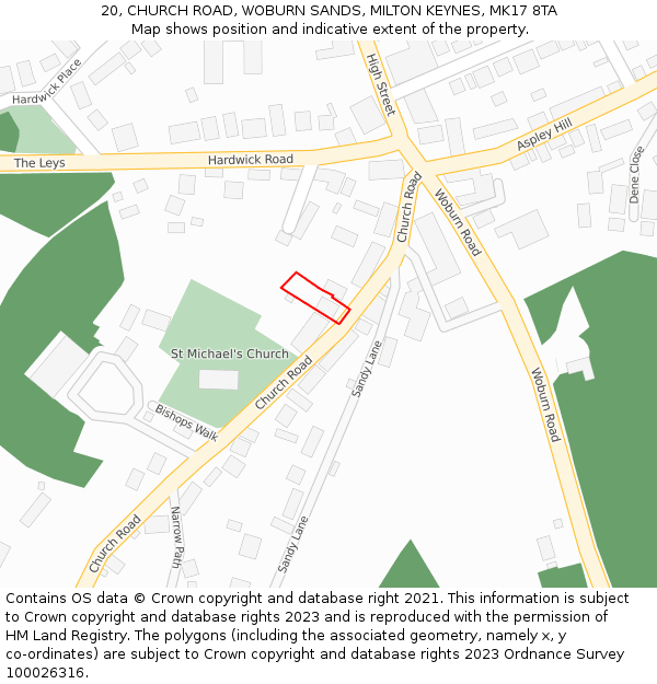 20, CHURCH ROAD, WOBURN SANDS, MILTON KEYNES, MK17 8TA: Location map and indicative extent of plot