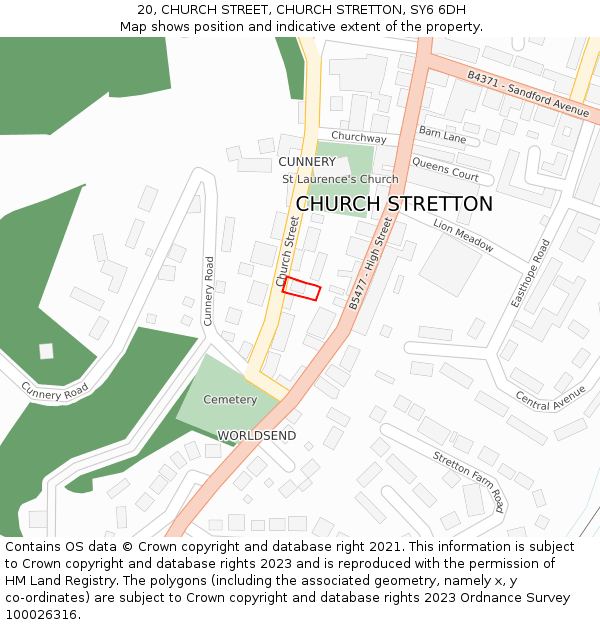 20, CHURCH STREET, CHURCH STRETTON, SY6 6DH: Location map and indicative extent of plot