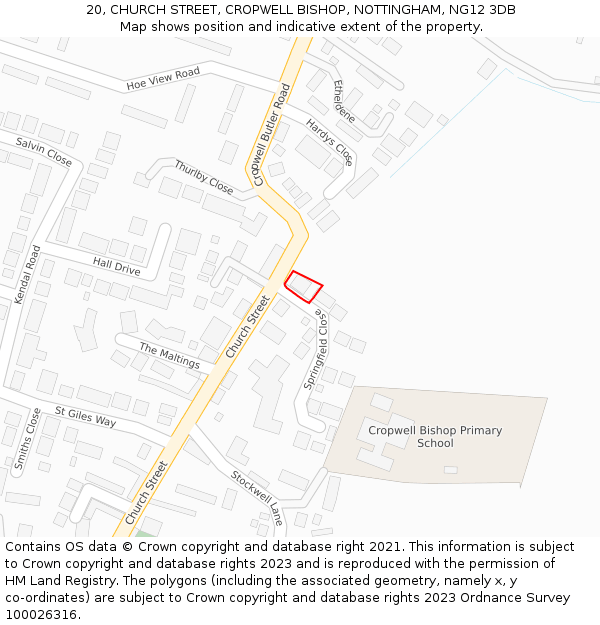 20, CHURCH STREET, CROPWELL BISHOP, NOTTINGHAM, NG12 3DB: Location map and indicative extent of plot