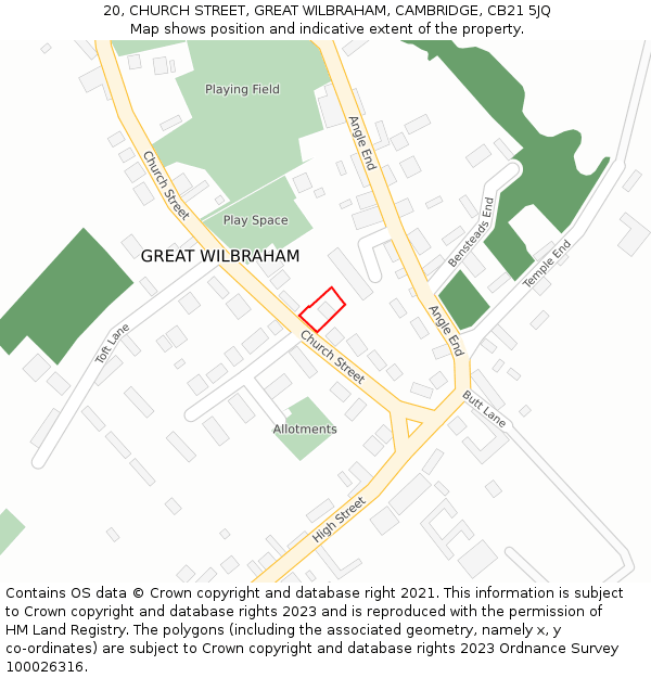 20, CHURCH STREET, GREAT WILBRAHAM, CAMBRIDGE, CB21 5JQ: Location map and indicative extent of plot