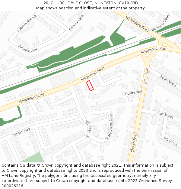 20, CHURCHDALE CLOSE, NUNEATON, CV10 8RD: Location map and indicative extent of plot