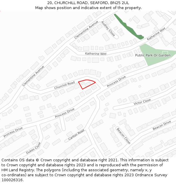 20, CHURCHILL ROAD, SEAFORD, BN25 2UL: Location map and indicative extent of plot