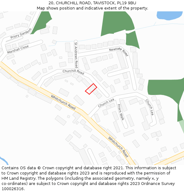 20, CHURCHILL ROAD, TAVISTOCK, PL19 9BU: Location map and indicative extent of plot