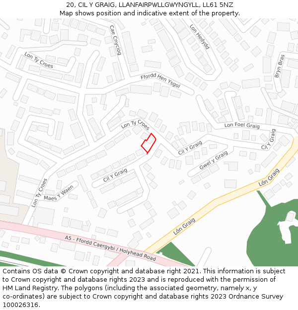 20, CIL Y GRAIG, LLANFAIRPWLLGWYNGYLL, LL61 5NZ: Location map and indicative extent of plot