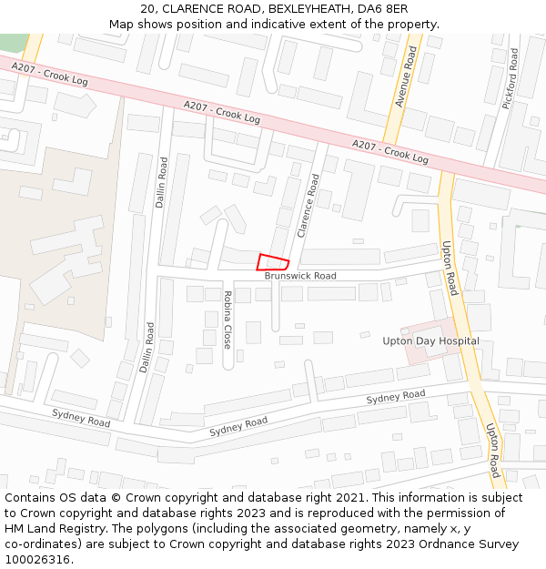 20, CLARENCE ROAD, BEXLEYHEATH, DA6 8ER: Location map and indicative extent of plot