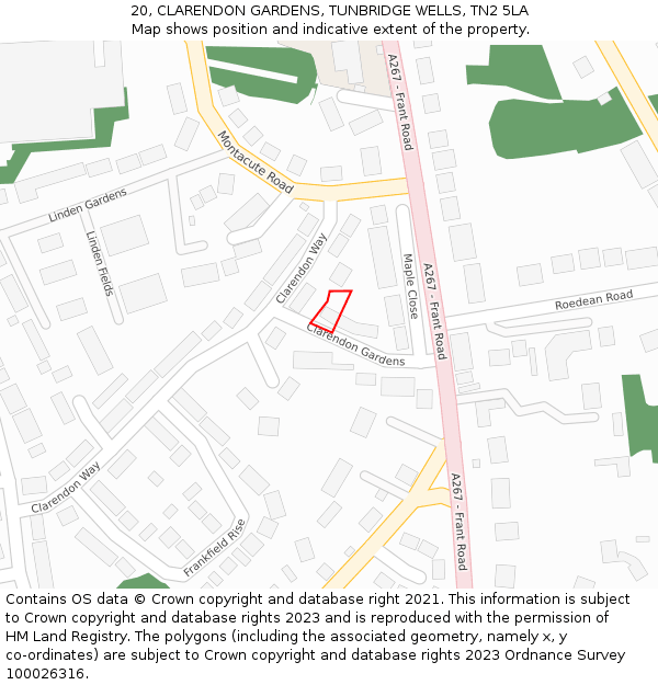 20, CLARENDON GARDENS, TUNBRIDGE WELLS, TN2 5LA: Location map and indicative extent of plot