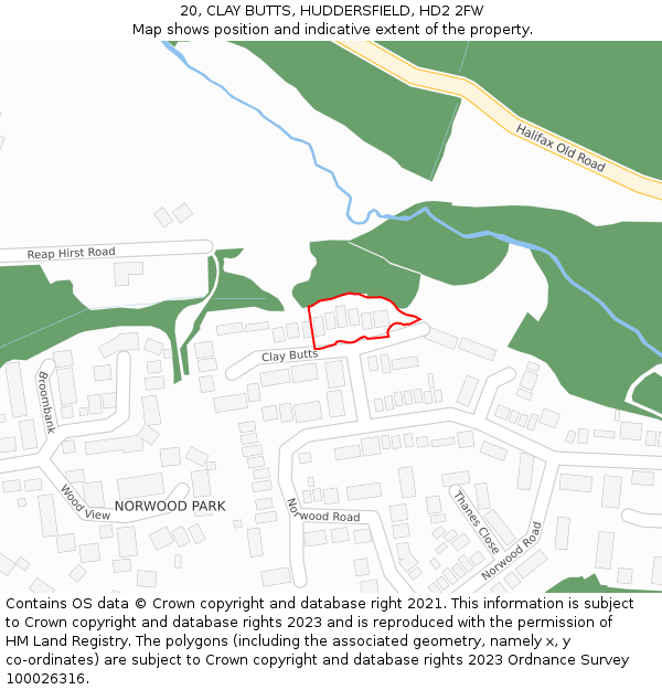 20, CLAY BUTTS, HUDDERSFIELD, HD2 2FW: Location map and indicative extent of plot