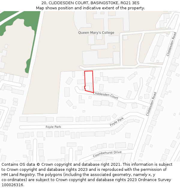 20, CLIDDESDEN COURT, BASINGSTOKE, RG21 3ES: Location map and indicative extent of plot