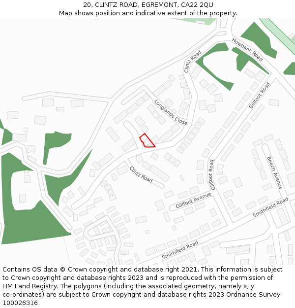 20, CLINTZ ROAD, EGREMONT, CA22 2QU: Location map and indicative extent of plot