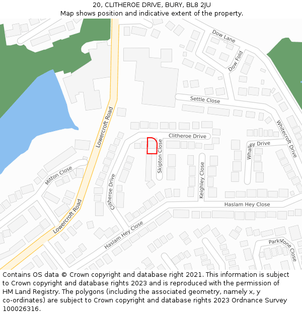 20, CLITHEROE DRIVE, BURY, BL8 2JU: Location map and indicative extent of plot