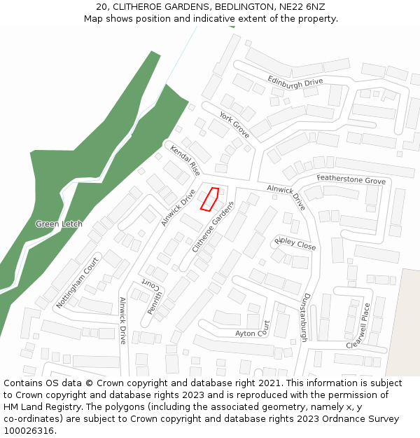20, CLITHEROE GARDENS, BEDLINGTON, NE22 6NZ: Location map and indicative extent of plot