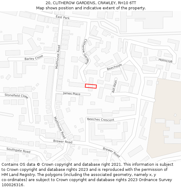 20, CLITHEROW GARDENS, CRAWLEY, RH10 6TT: Location map and indicative extent of plot