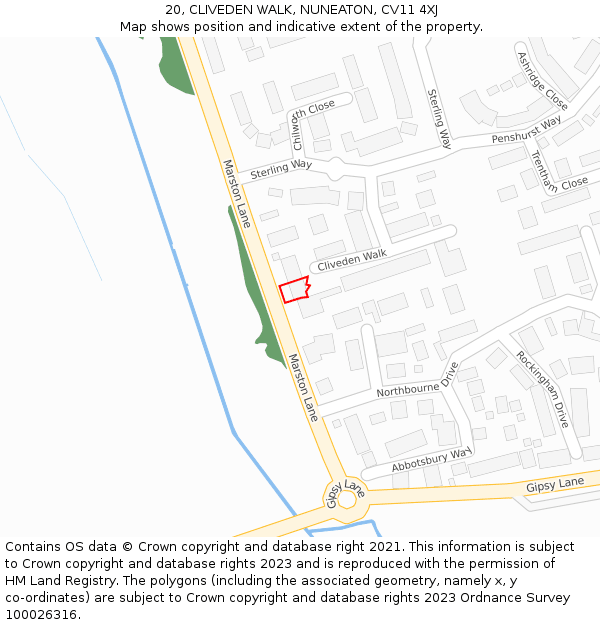 20, CLIVEDEN WALK, NUNEATON, CV11 4XJ: Location map and indicative extent of plot