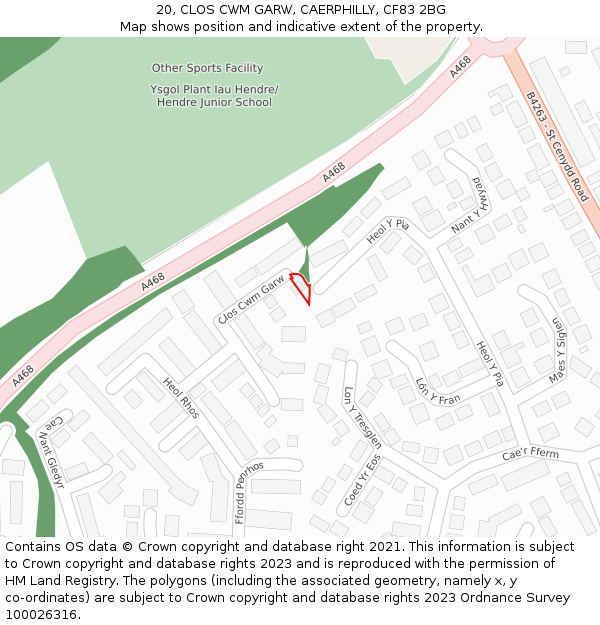 20, CLOS CWM GARW, CAERPHILLY, CF83 2BG: Location map and indicative extent of plot