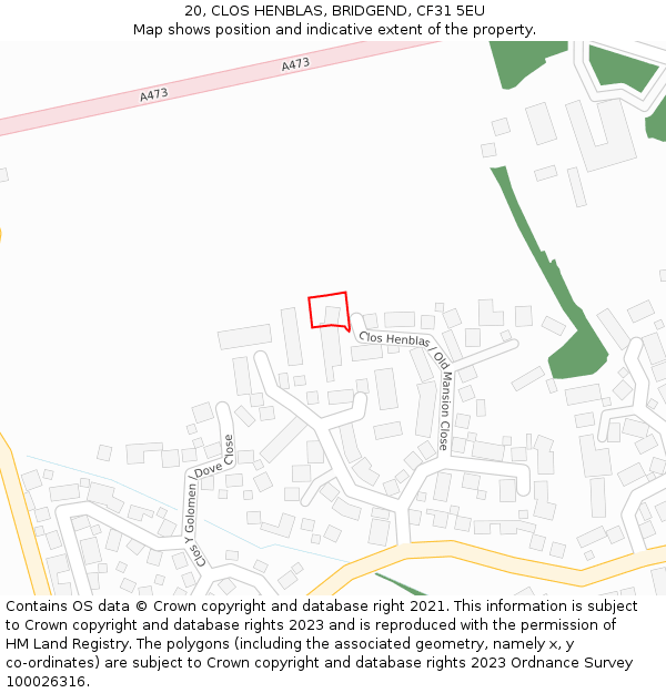 20, CLOS HENBLAS, BRIDGEND, CF31 5EU: Location map and indicative extent of plot