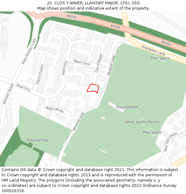 20, CLOS Y WIWER, LLANTWIT MAJOR, CF61 2SG: Location map and indicative extent of plot