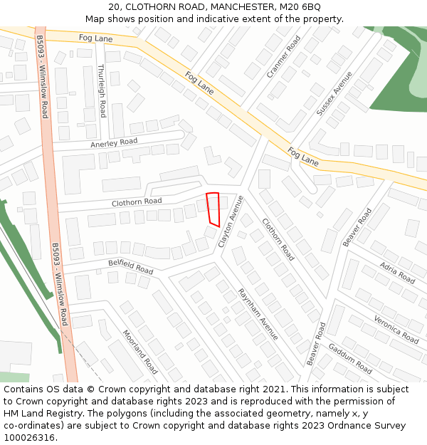 20, CLOTHORN ROAD, MANCHESTER, M20 6BQ: Location map and indicative extent of plot