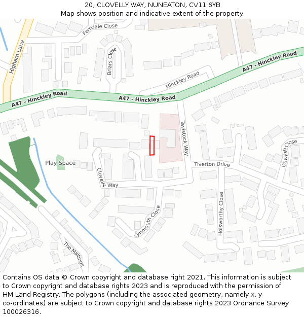 20, CLOVELLY WAY, NUNEATON, CV11 6YB: Location map and indicative extent of plot