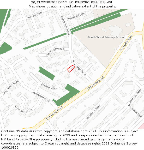 20, CLOWBRIDGE DRIVE, LOUGHBOROUGH, LE11 4SU: Location map and indicative extent of plot